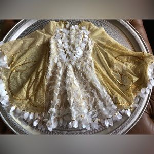 Chasing Fireflies golden metallic sequin feather like dress with wing sleeves